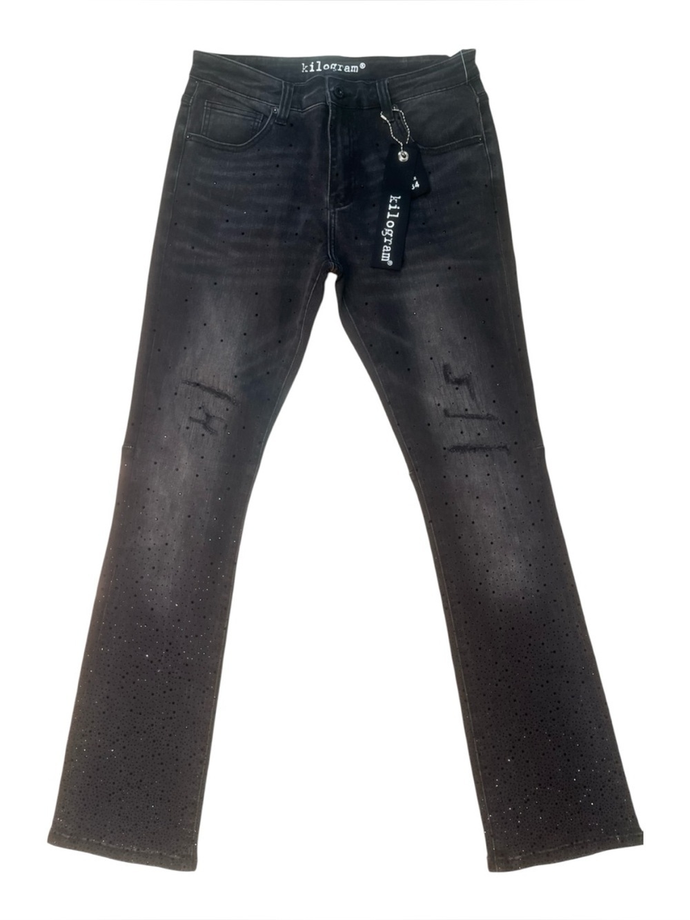Sz 34 Rockstar kilogram Black denim rhyme-stone jean